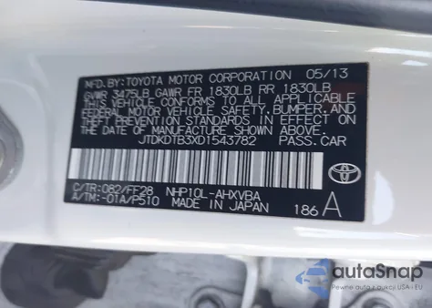 2013 Toyota Prius C Two z USA, uszkodzony, nr VIN JTDKDTB3XD1543782